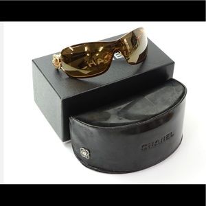 Authentic CHANEL black and gold sunglasses